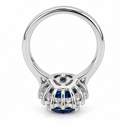 Oval Cut Blue Sapphire Engagement Ring, Diamond Halo Engagement Ring,  Moissanite Ring, 2.50ctw, 14K White Gold #6077 #6807