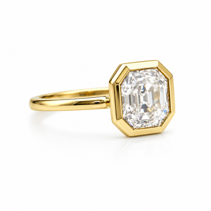 Moissanite Asscher Cut Solitaire Engagement Ring, Asscher Moissanite Bezel Set Wedding Ring, 14k Yellow Gold Solitaire Moissanite Ring #5429