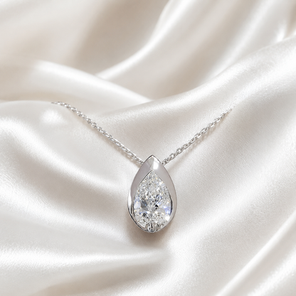 1.00 CTW Lab Grown Diamond Pear Shape Bezel Set Pendant Necklace 14K Solid Gold Dainty Layering Necklace #8829