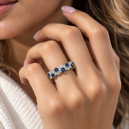 Blue Sapphire  Moissanite Cluster Ring 14K Gold , Birthstone Ring For Women , Stacking Gemstone Rings Minimalist Trendy Stacking Ring  #8447