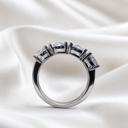 Lab grown diamond wedding band, Lab created diamond half eternity band 14k solid gold, 4 stone oval cut diamond ring, cvd diamond ring