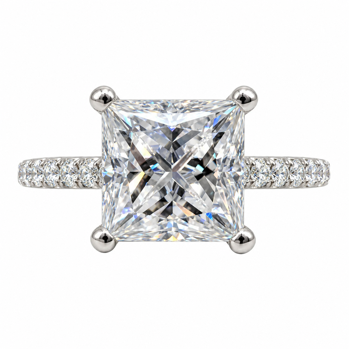 Moissanite Engagement Ring Princess Cut 14K Solid White Gold, Simple Moissanite Engagement Ring For Ladies Solitaire Princess Cut Ring #7436