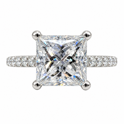 Moissanite Engagement Ring Princess Cut 14K Solid White Gold, Simple Moissanite Engagement Ring For Ladies Solitaire Princess Cut Ring #7436