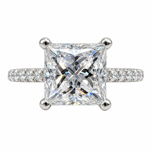 Moissanite Engagement Ring Princess Cut 14K Solid White Gold, Simple Moissanite Engagement Ring For Ladies Solitaire Princess Cut Ring #7436