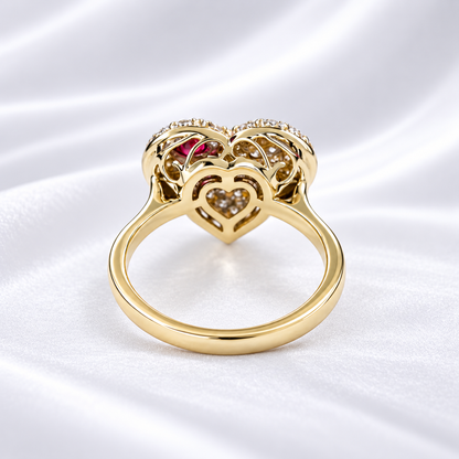 Lab Grown Diamond Heart Ring with Birthstone, Gemstone Accent Heart Ring, Diamond Heart Promise Ring, Romantic Gift for Her #8882