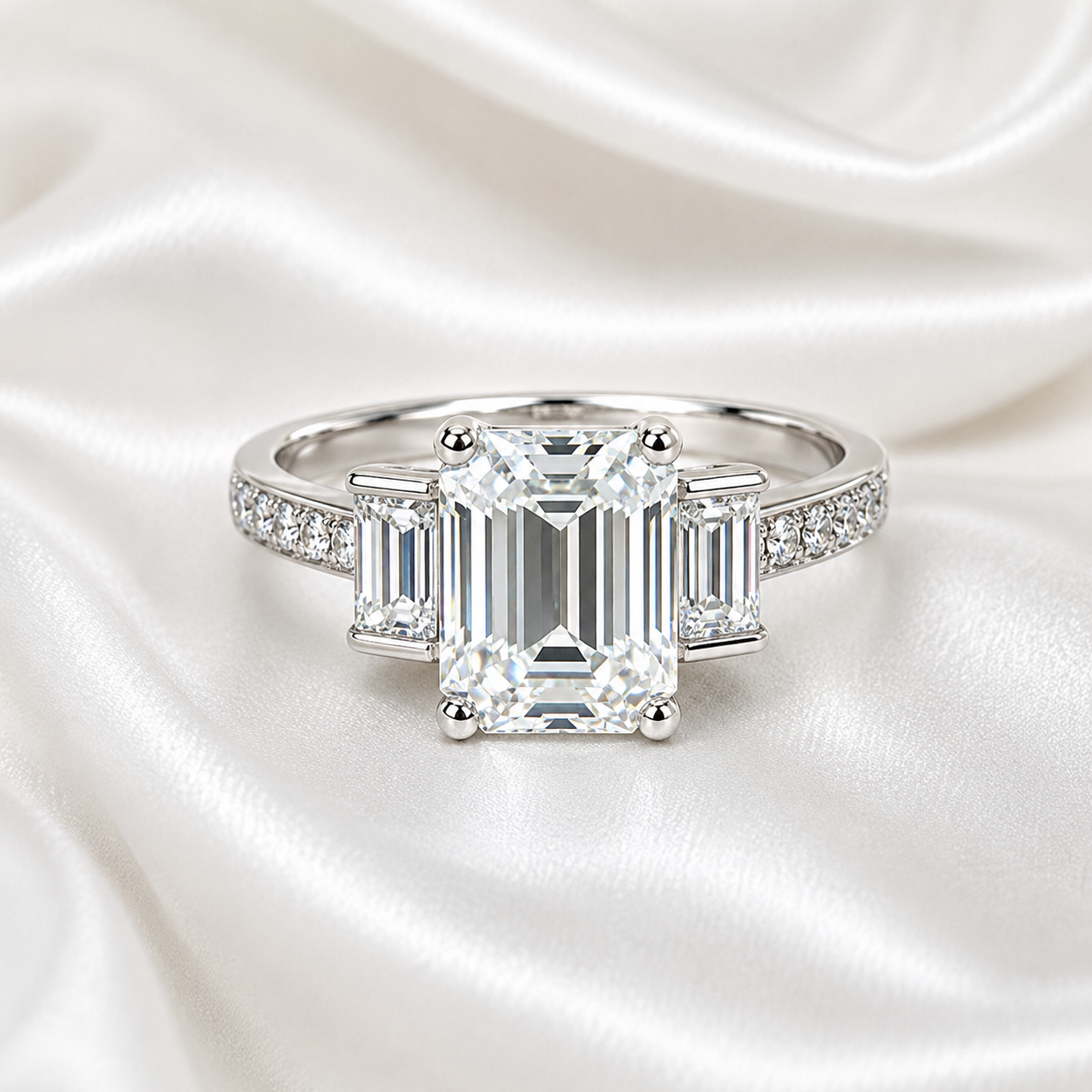 3 ctw Emerald Cut Moissanite Engagement Ring, 14k White Gold #6153