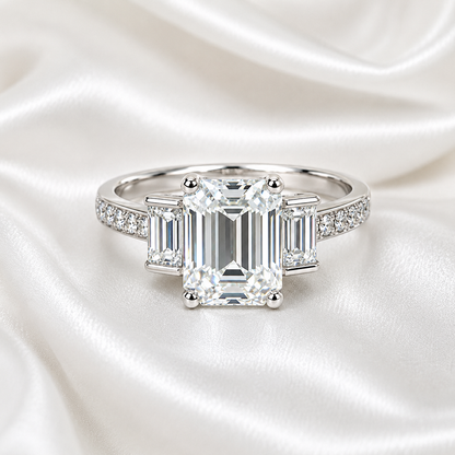 3 ctw Emerald Cut Moissanite Engagement Ring, 14k White Gold #6153