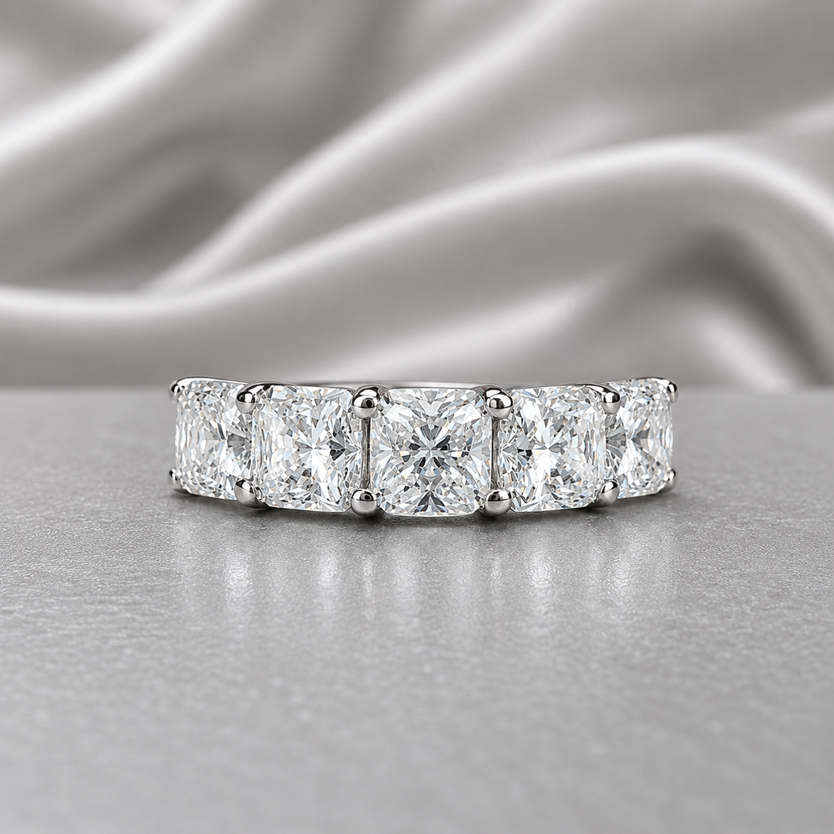 Lab grown diamond wedding band, Lab created diamond half eternity band 14k solid gold, 5 stone radiant diamond ring, cvd diamond ring