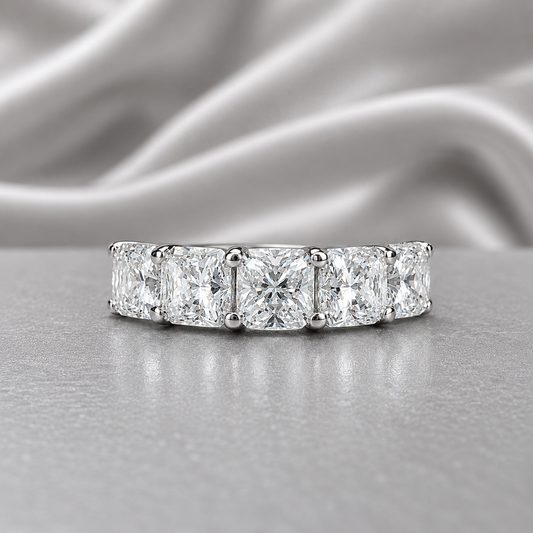 Lab grown diamond wedding band, Lab created diamond half eternity band 14k solid gold, 5 stone radiant diamond ring, cvd diamond ring