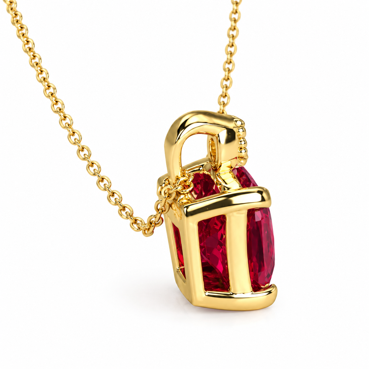 Ruby pendant necklace 14k yellow gold, Radiant cut ruby and diamond necklace pendant, July birthstone jewelry, Dainty Stacking Necklace 7761