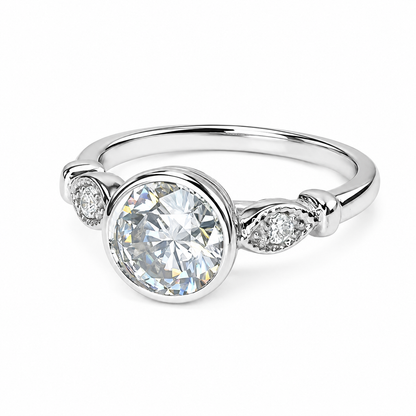 Round Cut Moissanite Engagement Rings 14K Solid Gold For Women, #7171 Bezel Set Vintage Unique Moissanite Ring, Wedding Diamond Bridal Ring