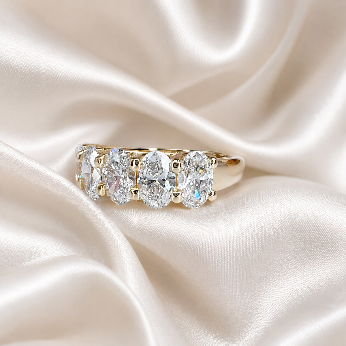 Lab grown diamond wedding band, Lab created diamond half eternity band 14k solid gold, 5 stone oval cut diamond ring, cvd diamond ring