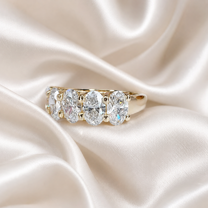 Lab grown diamond wedding band, Lab created diamond half eternity band 14k solid gold, 5 stone oval cut diamond ring, cvd diamond ring