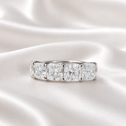 Lab grown diamond wedding band, Lab created diamond half eternity band 14k solid gold, 5 stone radiant diamond ring, cvd diamond ring