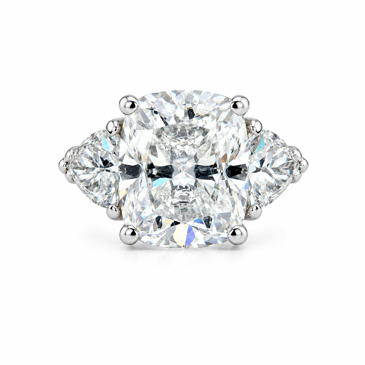 Moissanite Elongated Cushion Cut Engagement Ring, Elongated Cushion And Trillions Simulated Diamond Wedding Ring, 14k Gold Moissanite  #7011