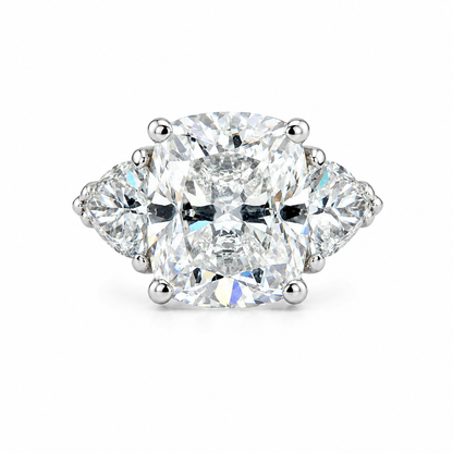 Moissanite Elongated Cushion Cut Engagement Ring, Elongated Cushion And Trillions Simulated Diamond Wedding Ring, 14k Gold Moissanite  #7011