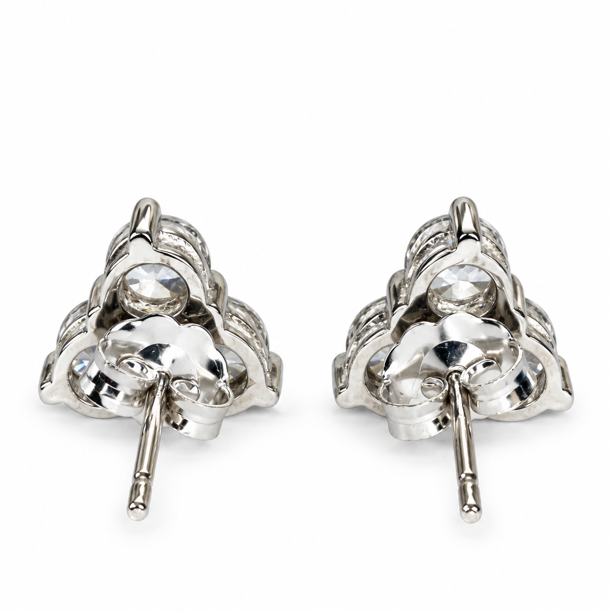 Triangle Moissanite earrings 14K White Gold, Gold Earrings Triangle Gem, Three Stone Stud Earrings, Triangle Stud Earrings,   #5662