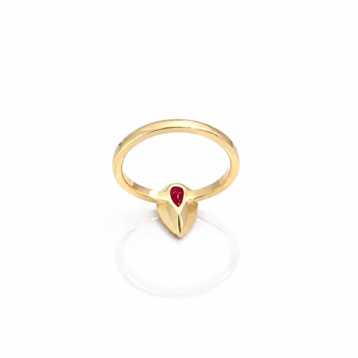 1.50 Ctw Pear Shape Bezel Olive Green Sapphire Engagement Ring in 14k Solid Gold , Modern Birthstone Ring , Dainty Pear Shape Ring #8858