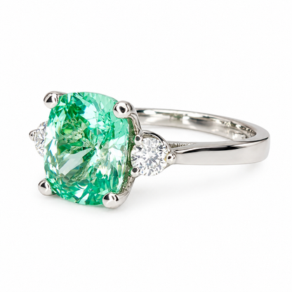 Elongated Cushion Green Paraiba Tourmaline Engagement Ring White Gold Paraiba Moissanite Engagement Ring Unique Vintage Wedding Ring #7371