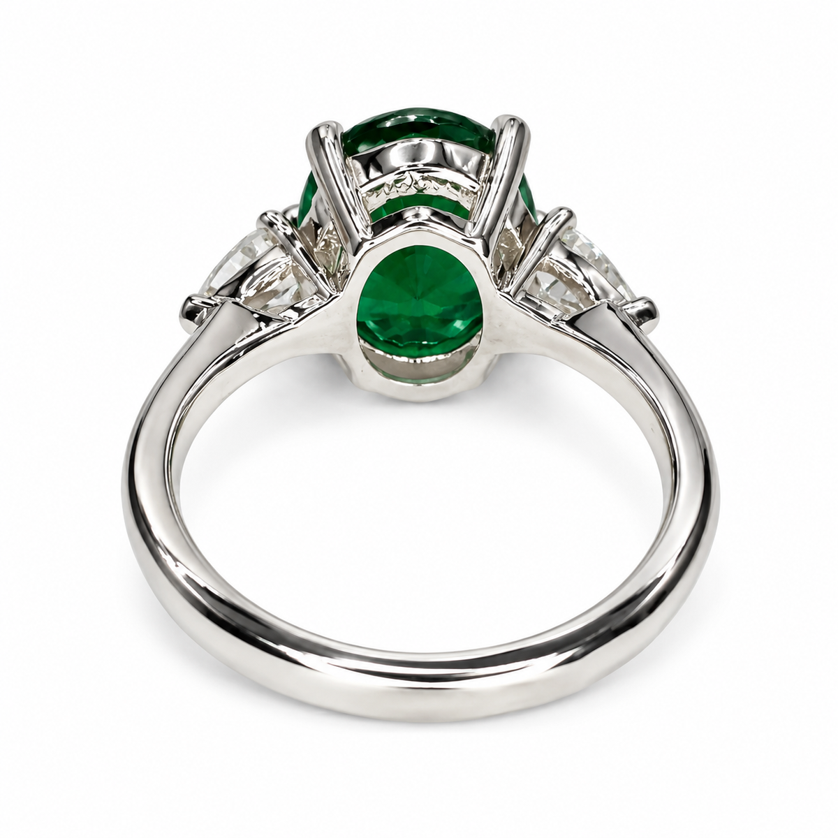 Three stone emerald ring set in 14K solid white or yellow gold, May birthstone ring, Vintage emerald promise anniversary birthday ring #7936