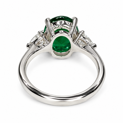 Three stone emerald ring set in 14K solid white or yellow gold, May birthstone ring, Vintage emerald promise anniversary birthday ring #7936
