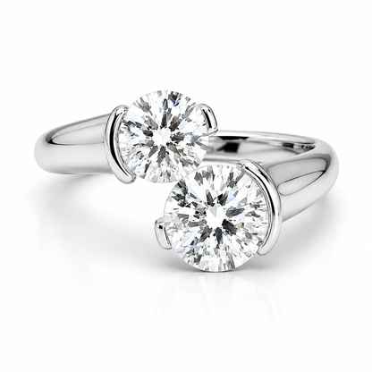Round Moissanite 2 Stone Engagement Ring,  14k Gold Moissanite Mother's Ring, Forever Us Two Stone Moissanite Wedding Ring For Ladies #7144