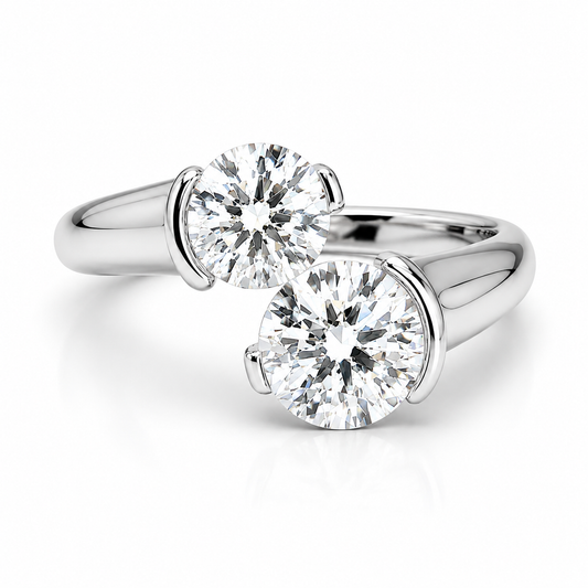 Round Moissanite 2 Stone Engagement Ring,  14k Gold Moissanite Mother's Ring, Forever Us Two Stone Moissanite Wedding Ring For Ladies #7144