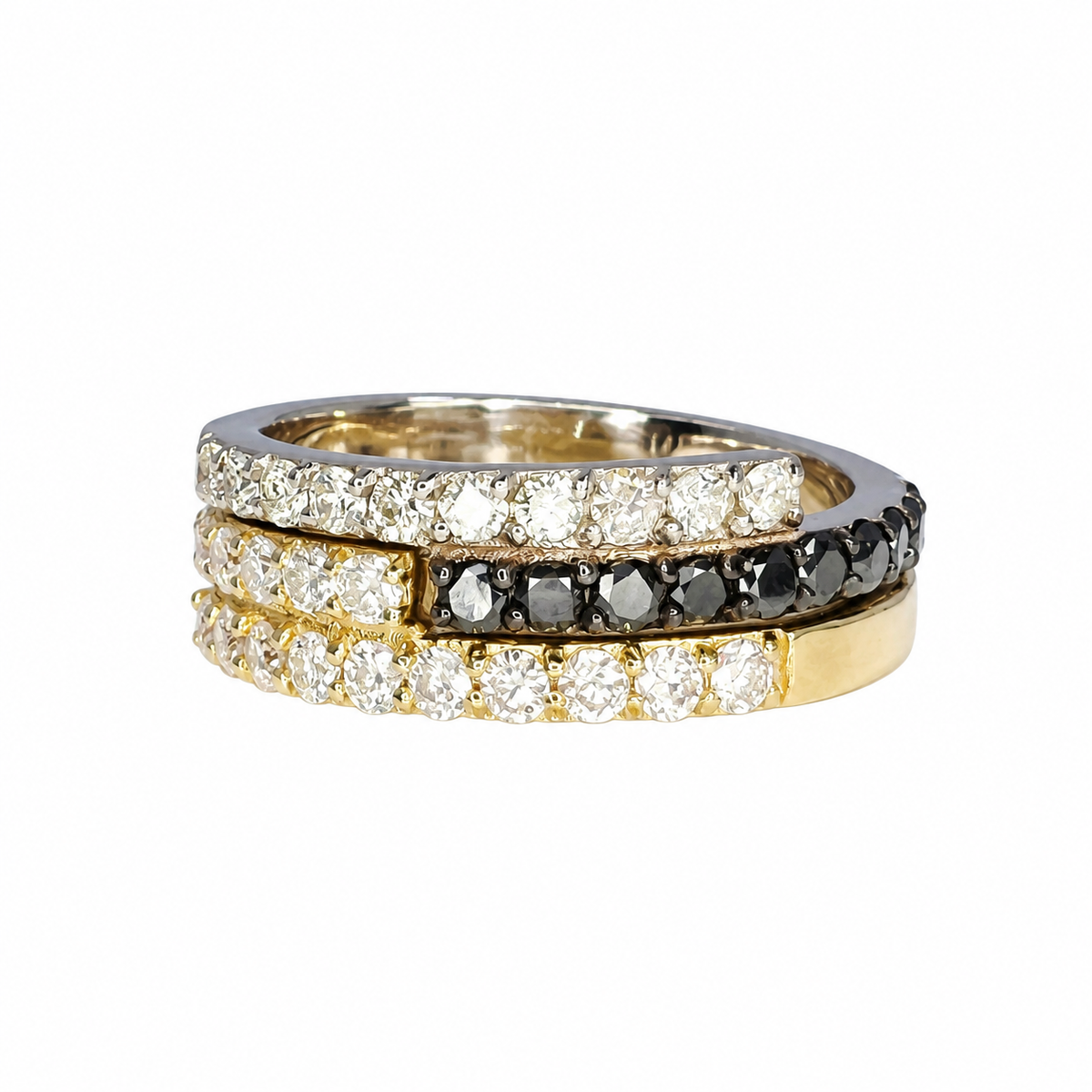 Black Diamond Stacking Band 14K Solid Gold, Bypass Diamond Ring, Black Diamond Band, Dainty Diamond Wedding Band, Diamond Ring Women