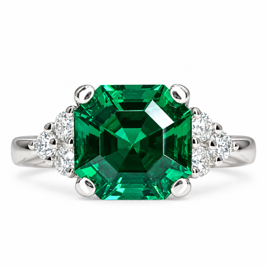 Green emerald ring in 14K solid gold, asscher cut emerald engagement ring, emerald wedding ring, antique green emerald statement ring, #7940