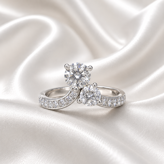 Lab Grown Diamond Pinky Ring , Diamond Chevron Ring , Curved Diamond wedding Band , Two Stone Lab Created Diamond Ring Everyday Ring #8815