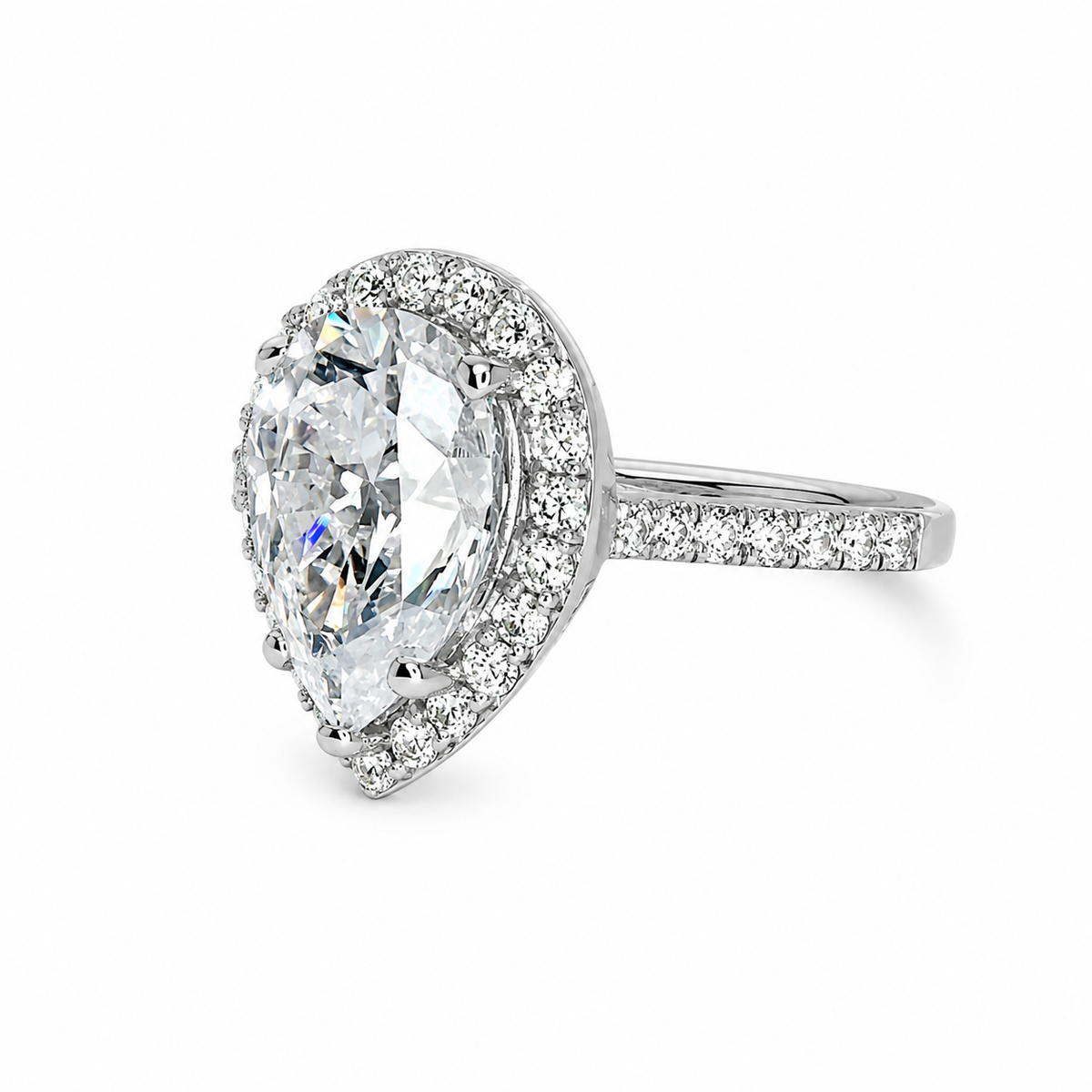 Pear shaped ring 14k solid gold, Pear shaped moissanite halo engagement ring, Teardrop shaped ring, Unique wedding promise anniversary ring
