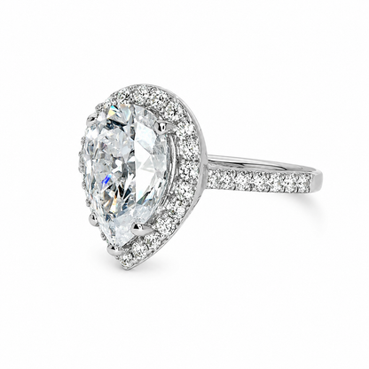Pear shaped ring 14k solid gold, Pear shaped moissanite halo engagement ring, Teardrop shaped ring, Unique wedding promise anniversary ring