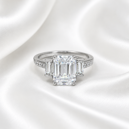 3 ctw Emerald Cut Moissanite Engagement Ring, 14k White Gold #6153