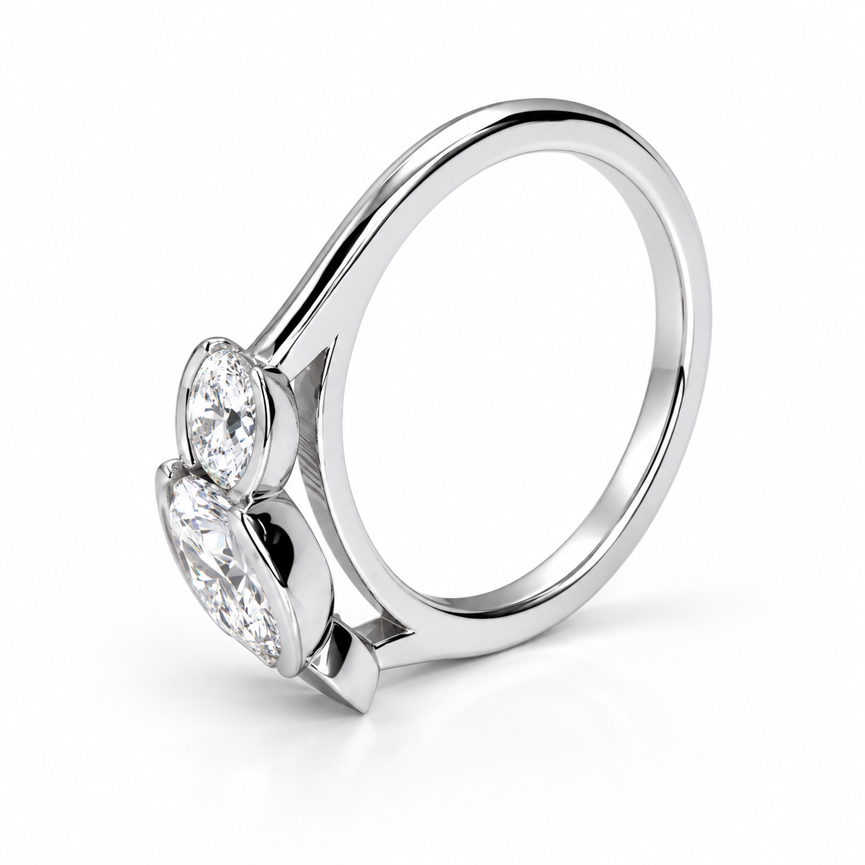 Moissanite Engagement Ring Bezel Set , Round Moissanite Three Stone Bezel Set Engagement Ring , Trendy Moissanite Ring For Women , #8813