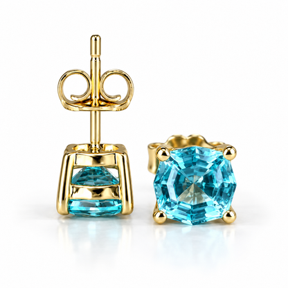 2.00ctw Stud Earrings, Octagon Blue Paraiba Stud Earrings 14k White Gold, Neon Blue Paraiba Web Cut Studs, Octagon Web Cut Earrings
