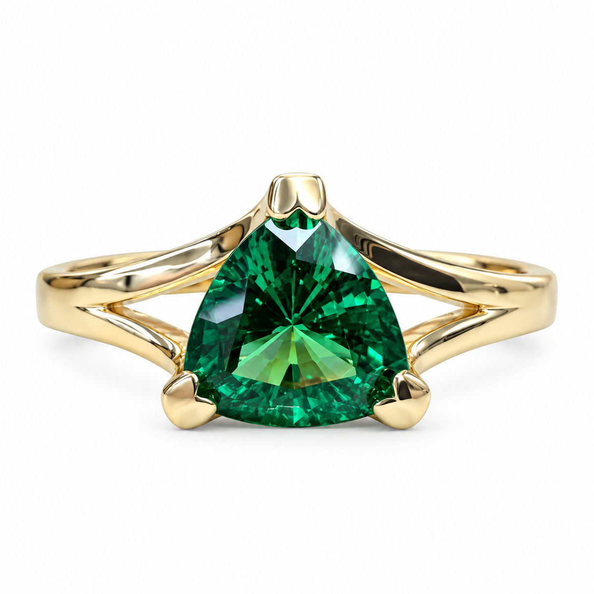 Emerald Triangle Ring 14k Yellow Gold, Trillion Cut Emerald Engagement Ring For Ladies, Unique Triangle Ring, Triangle Stacking Ring, #5843