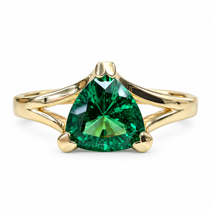 Emerald Triangle Ring 14k Yellow Gold, Trillion Cut Emerald Engagement Ring For Ladies, Unique Triangle Ring, Triangle Stacking Ring, #5843