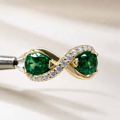Pear Shaped Emerald Toi Et Moi Engagement Ring Yellow Gold Unique Infinity Design Pear Shape Emerald Wedding Anniversary Promise Ring #7375