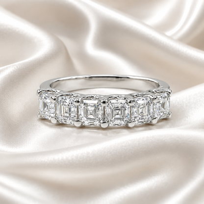 2.20 CTW Lab grown diamond wedding band, lab created diamond stacking band, 6 stone asscher cut 14k solid gold lab grown diamond matching band #8234