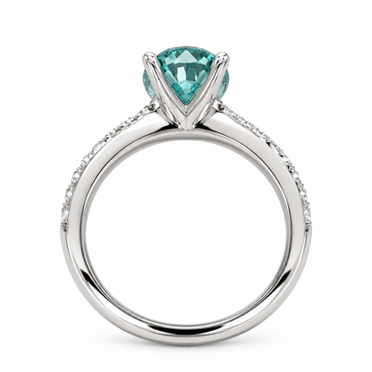Round Neon Blue Paraiba Tourmaline Engagement Ring White Gold , Round Solitaire Paraiba Tourmaline Wedding Promise Ring Gift For Her  #6203