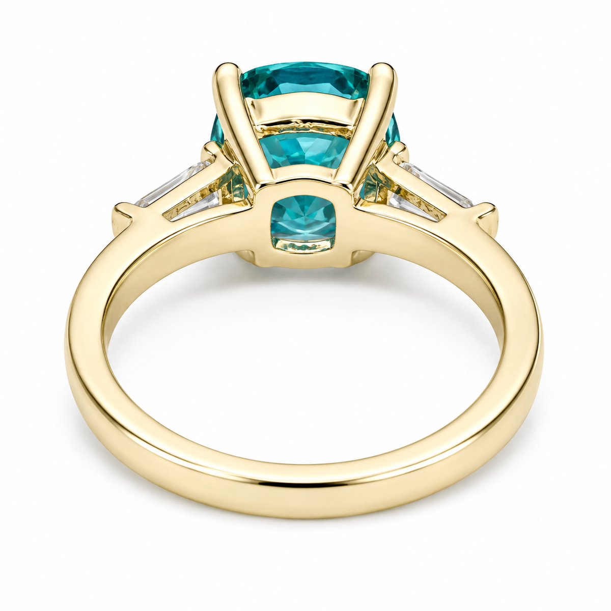 Blue Paraiba Tourmaline Cushion Moissanite Baguettes Engagement Ring  Three Stone Paraiba Tourmaline Anniversary Promise Wedding Ring