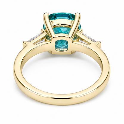 Blue Paraiba Tourmaline Cushion Moissanite Baguettes Engagement Ring  Three Stone Paraiba Tourmaline Anniversary Promise Wedding Ring
