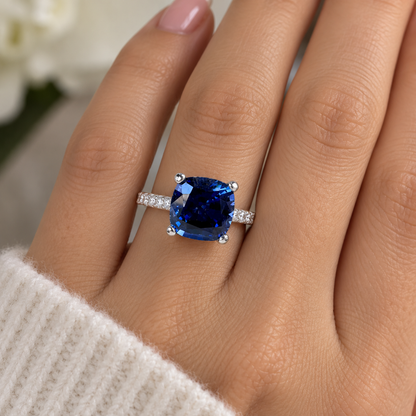 Blue Sapphire Ring 14k solid gold, Cushion Cut Blue sapphire Engagement Ring, September Birthstone Jewelry, Something Blue Bridal Ring
