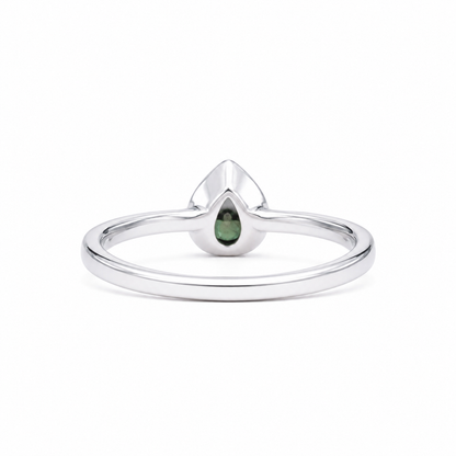 1.50 Ctw Pear Shape Bezel Olive Green Sapphire Engagement Ring in 14k Solid Gold , Modern Birthstone Ring , Dainty Pear Shape Ring #8858