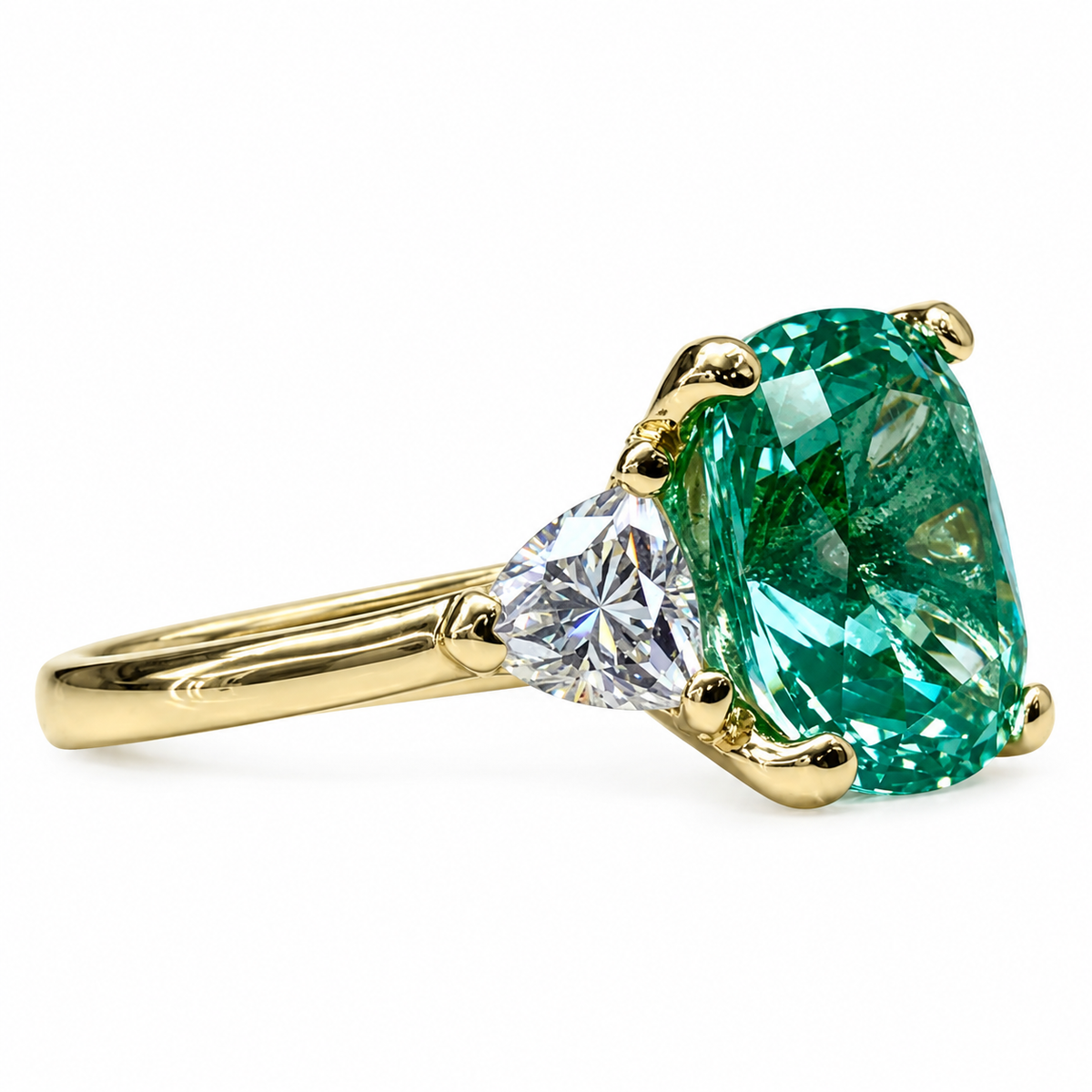 Elongated Cushion Cut Engagement Ring For Women 14K solid Yellow Gold, Green Paraiba Tourmaline Engagement Rings, Unique Vintage Rings, 7187