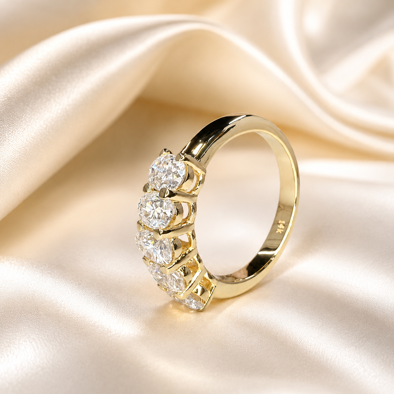 Lab grown diamond wedding band, Lab created diamond half eternity band 14k solid gold, 5 stone oval cut diamond ring, cvd diamond ring