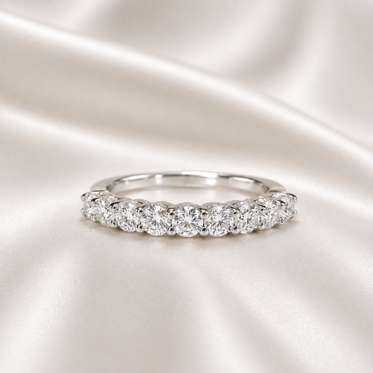Moissanite Wedding Band White Gold Thin Moissanite Stacking Wedding Band For Women Half Eternity Moissanite Band Dainty Moissanit Ring #7368