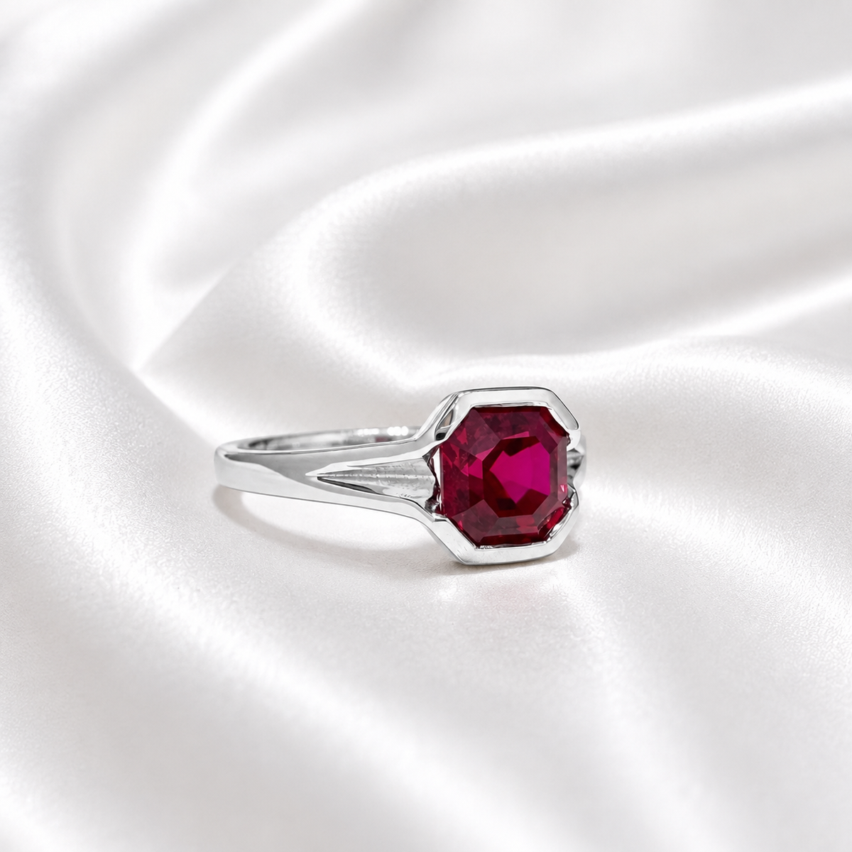 1.00CTW Engagement Ring Asscher Cut Ruby , Bezel Set Ruby Ring , July Birthstone Jewelry , 14K Solid Gold Ruby Ring #8818