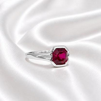 1.00CTW Engagement Ring Asscher Cut Ruby , Bezel Set Ruby Ring , July Birthstone Jewelry , 14K Solid Gold Ruby Ring #8818