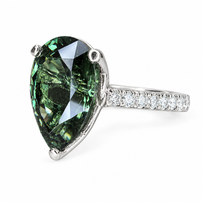 Pear shape olive green sapphire engagement ring 14k white or yellow gold, Unique olive green sapphire wedding anniversary promise ring #7548